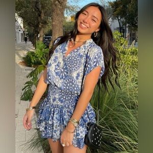 Misa LA Blue Eloisa Dress Tile Print